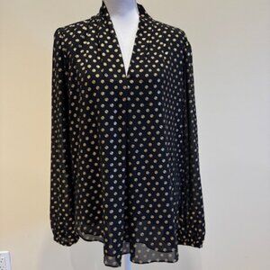 Michael Kors Black and Gold Logo Blouse Sz XL